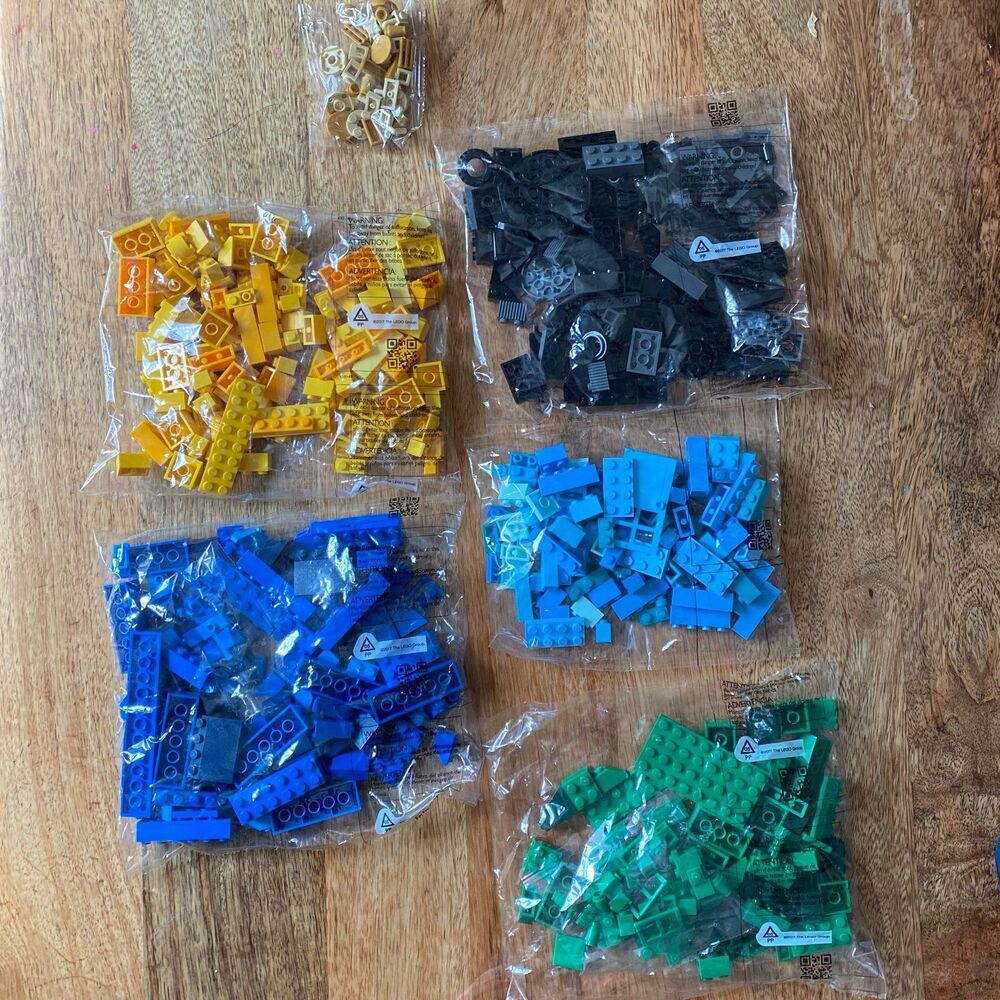 NEW Lego Bricks 6 Bags Unopened Dark Blue Black Yellow Tan Green Light Blue